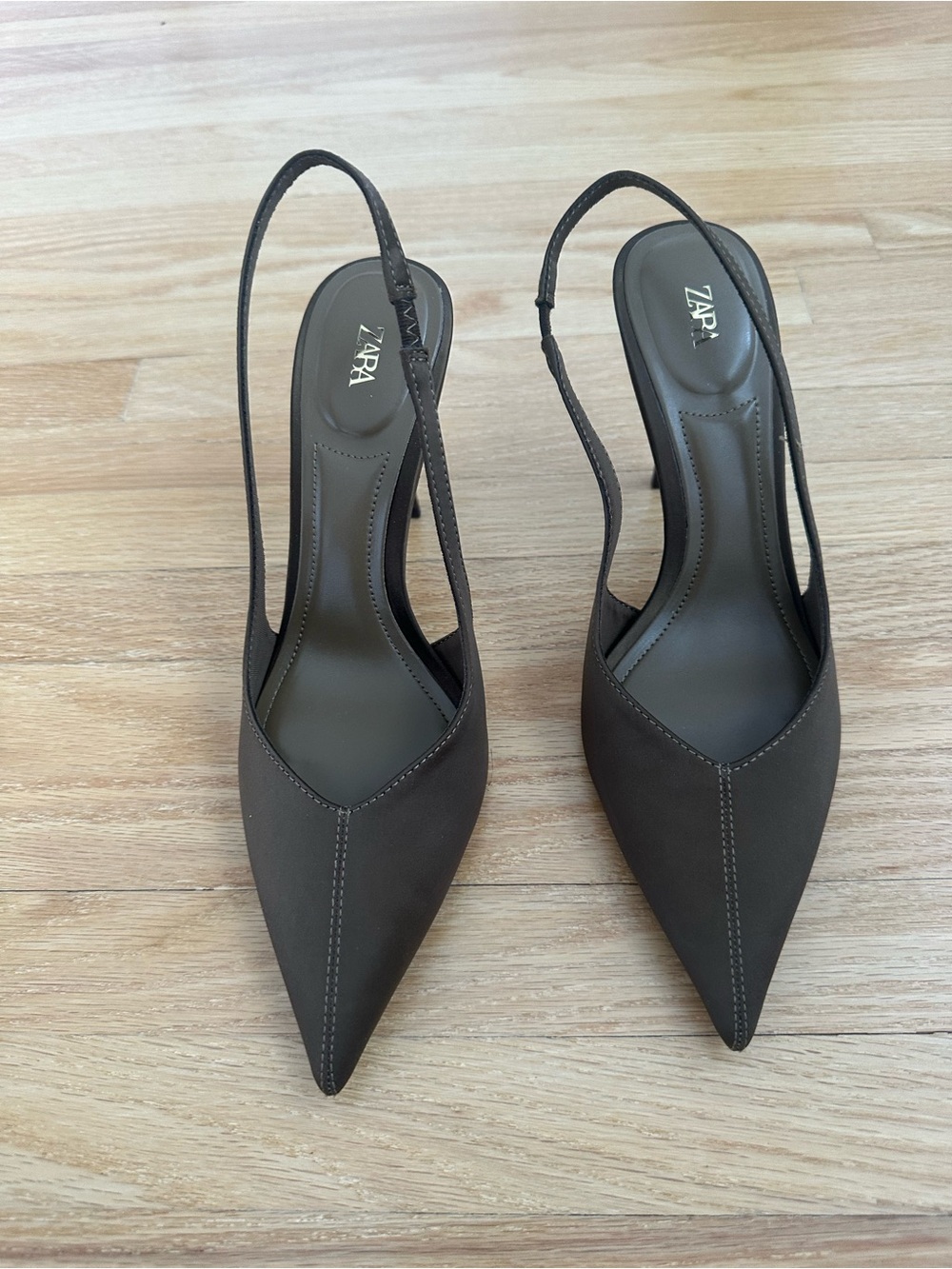 ZARA Olive Pointed Slingback Heels - Picture 3 of 11